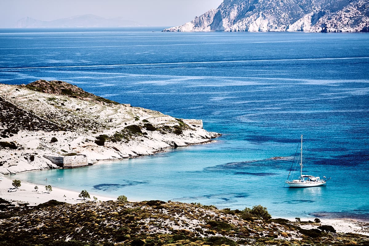 Plage de Prassa à Kimolos, Cyclades, Grèce